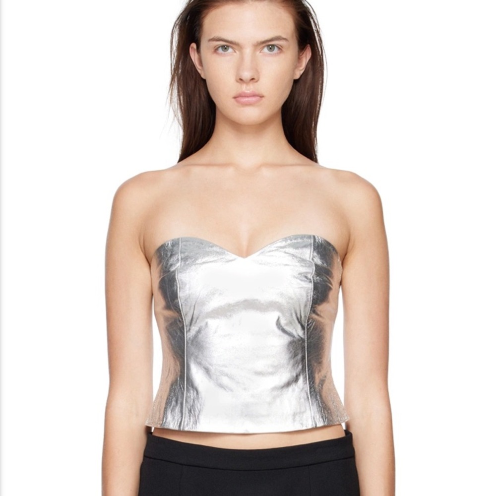 Reformation Veda Rockaway Leather Top - Silver / Small